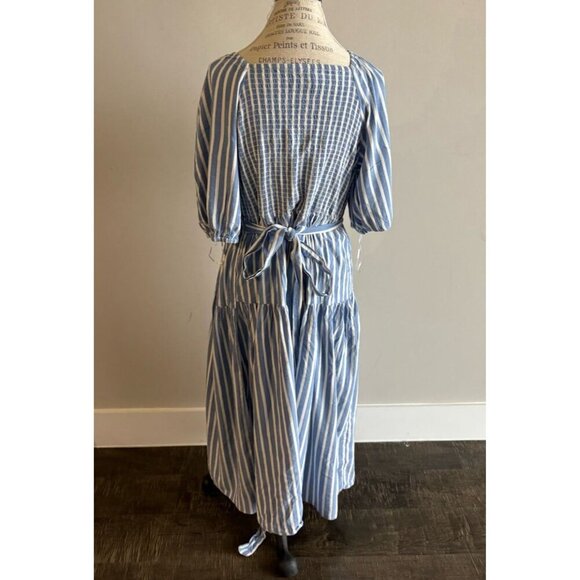 Old Navy Womens Wrap Midi Dress Puff Sleeve Smocked Stripes Blue White Size XL - Picture 4 of 14